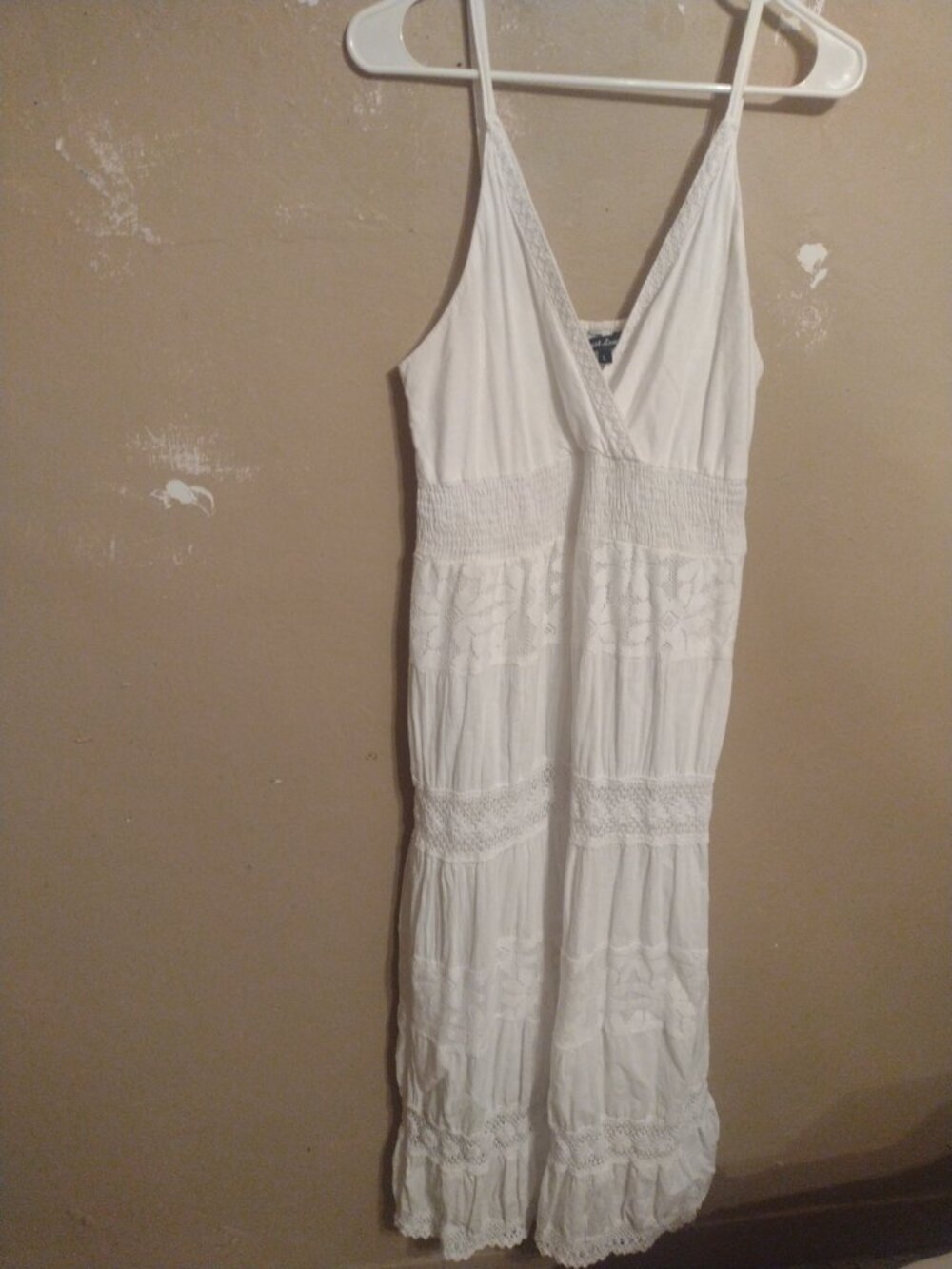 Just Love Large L White Spaghetti Strap Cotton Embroidered Crotchet Maxi Dress